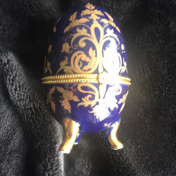NEW Egg Trinket Box Fabrege Style Blue Gold decorative accent table small - Picture 5 of 8